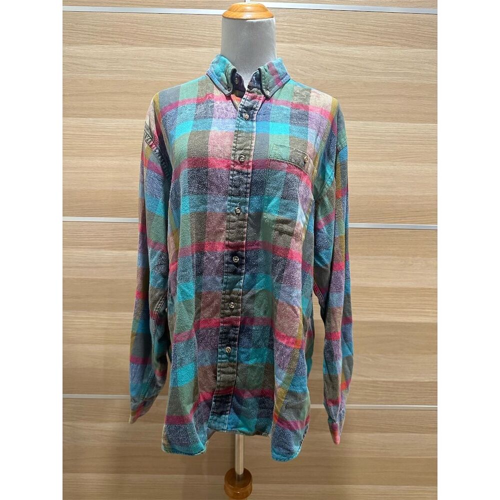 Vintage Men's Multicolor Plaid Button-Down Shirt Size L Long Sleeve SOFT COMFY!!